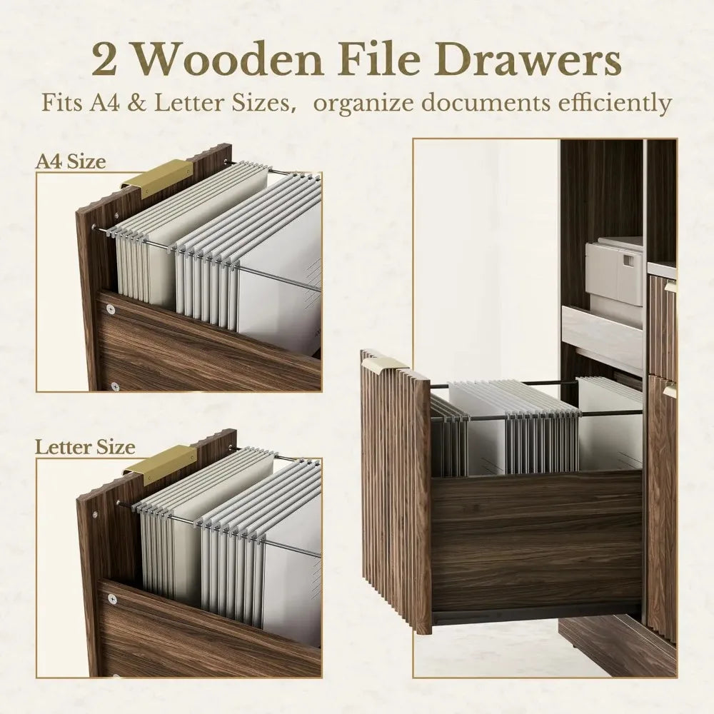3 Drawer File Cabinet, Fluted Wood Lateral Filing Cabinet with Charging Station for Home Office, Fits for A4/Letter-Sized Files,