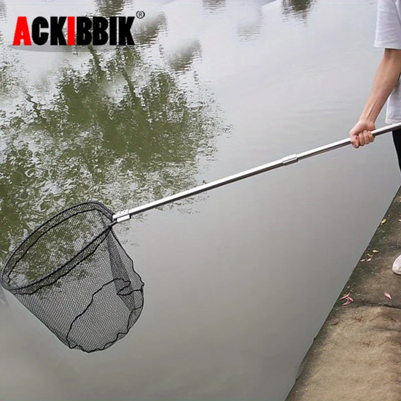 Ackibbik 1pc Large Rubber Fishing Net with Telescoping Handle Kayak with Bag Extend 70 to 94 Inch Net Depth 27.5 Inch