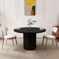 Fluted Round Dining Table, 47-inch Wood Kitchen for 4, Farmhouse Circle Table with Strip Base for Kitchen, Living Room, Walnut