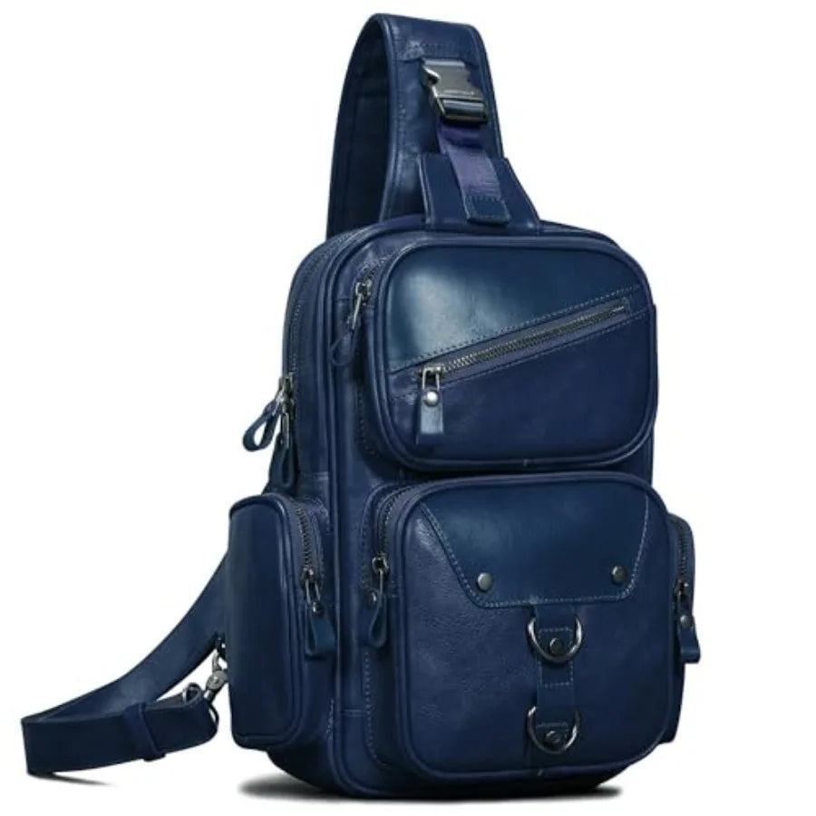 Genuine Leather Sling Bag for Men Large Crossbody Shoulder Bag Casual Sling Backpack Anti-Theft Travel Chest Purse