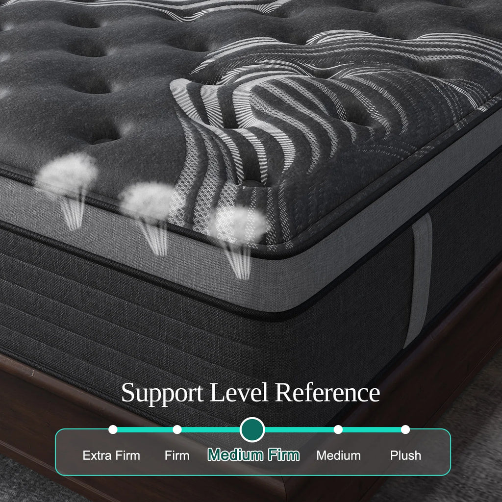 12" Gel Memory Foam Hybrid Pocket Spring Mattress Twin Full King Queen Bed Mattress In A Box, Medium Firm Motion Isolation