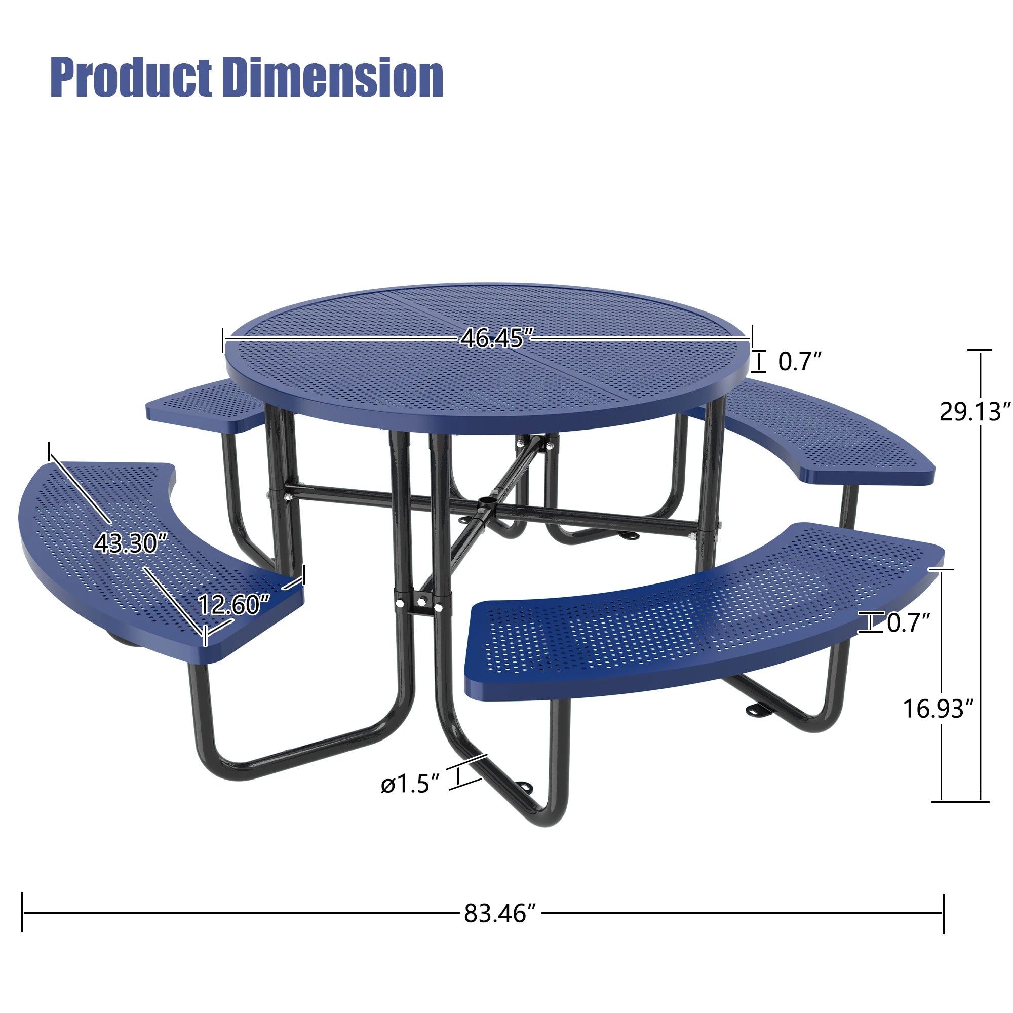 LZBEITEM Round Metal Picnic Table with Umbrella Hole, 46" Steel Portable Picnic Table for Outdoor, Patio, Garden, Courtyard BBQ