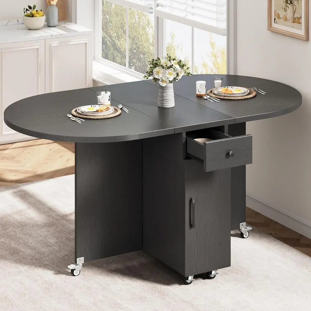 Space-Saving Foldable Dining Table for 4 with Storage Drawer and Shelf, Drop Leaf Design for Small Kitchen Spaces