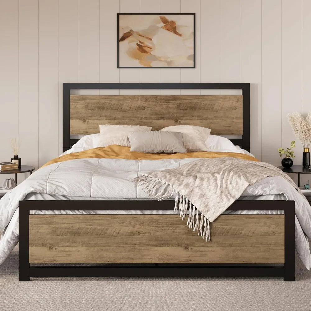 SHA CERLIN Full Size Bed Frame with Modern Headboard, Heavy Duty Platform Metal Base with Square Footboard and 13 Strong Slats S