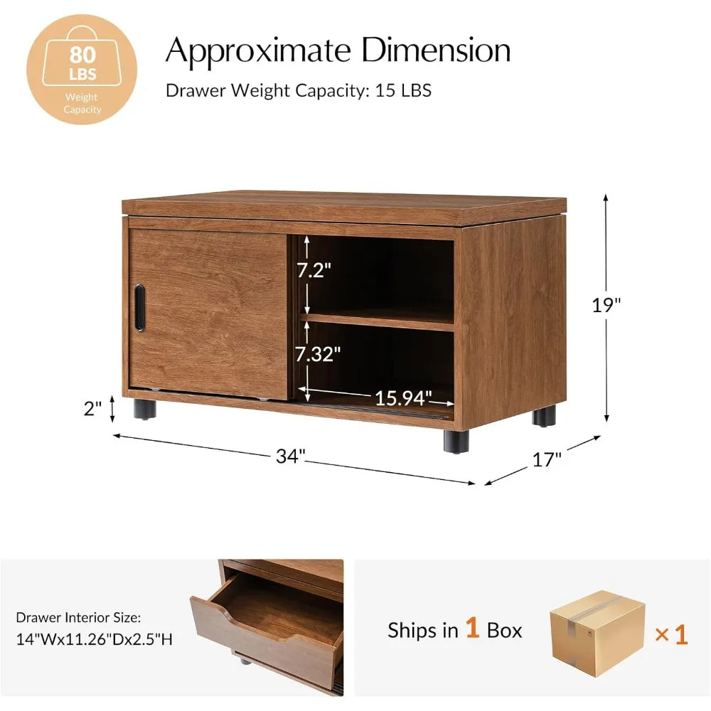 Home Sofa Side Table with Modular Design, Rectangle Wood End Table with Adjustable Shelves, Modern Coffee Table with Storage