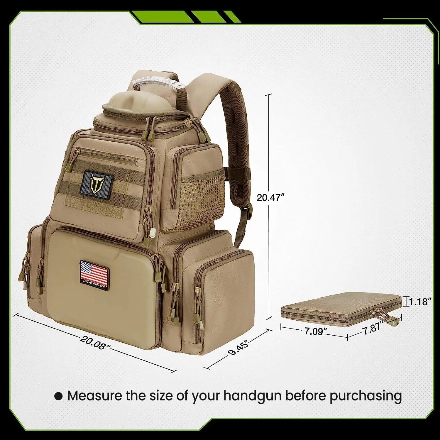 Tactical Range Backpack Bag for Gun and Ammo with Pistol Case