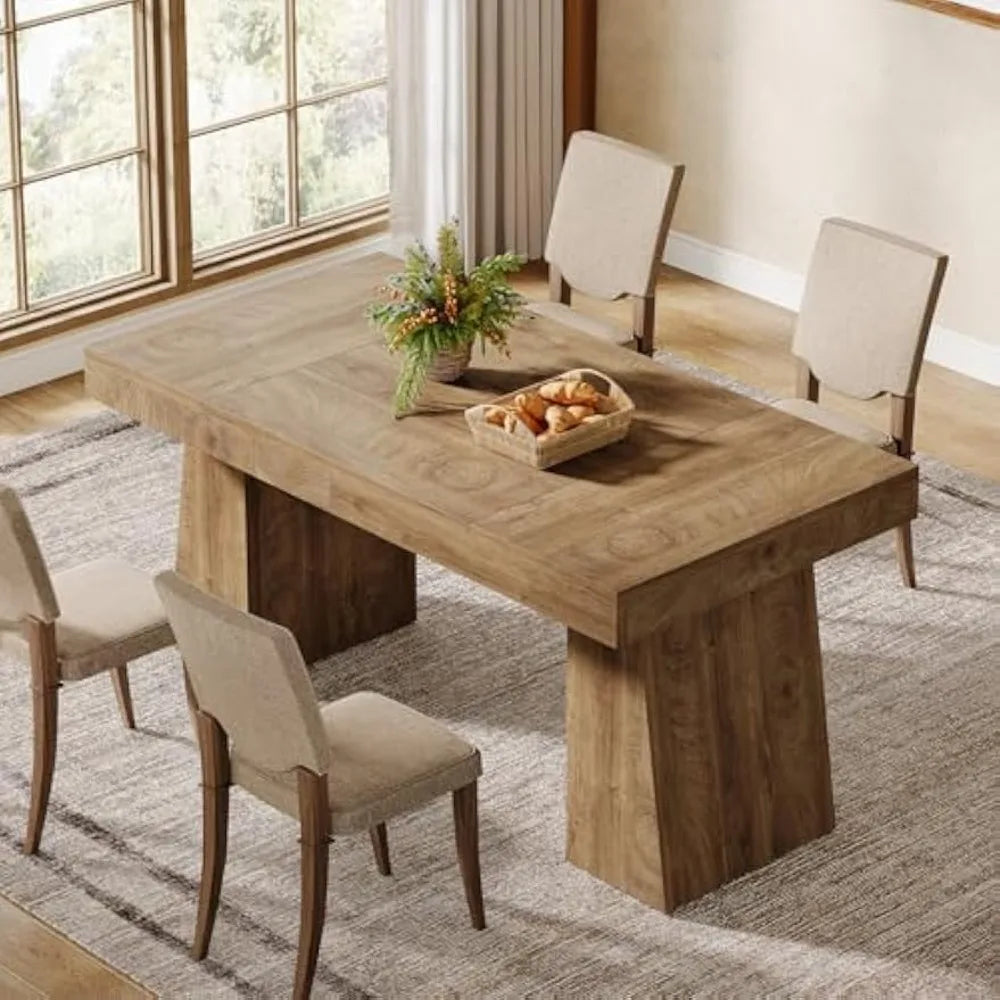 Mid-Century Modern Rectangular Wood Dining Table for 4-6, Sturdy Legs, Suitable for Kitchen Dinner