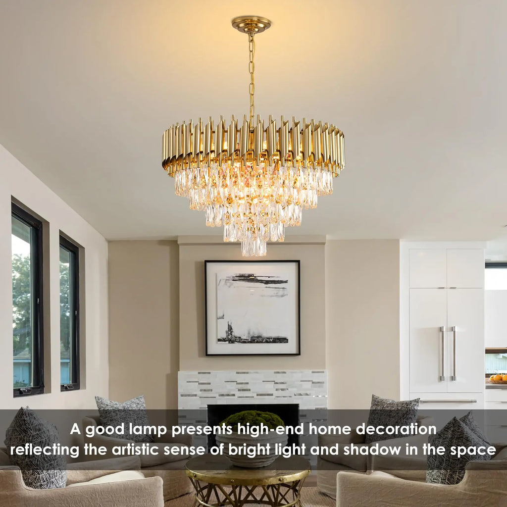Golden crystal chandelier restaurant modern circular chandelier 5th floor ceiling chandelier foyer large ceiling chandelier livi