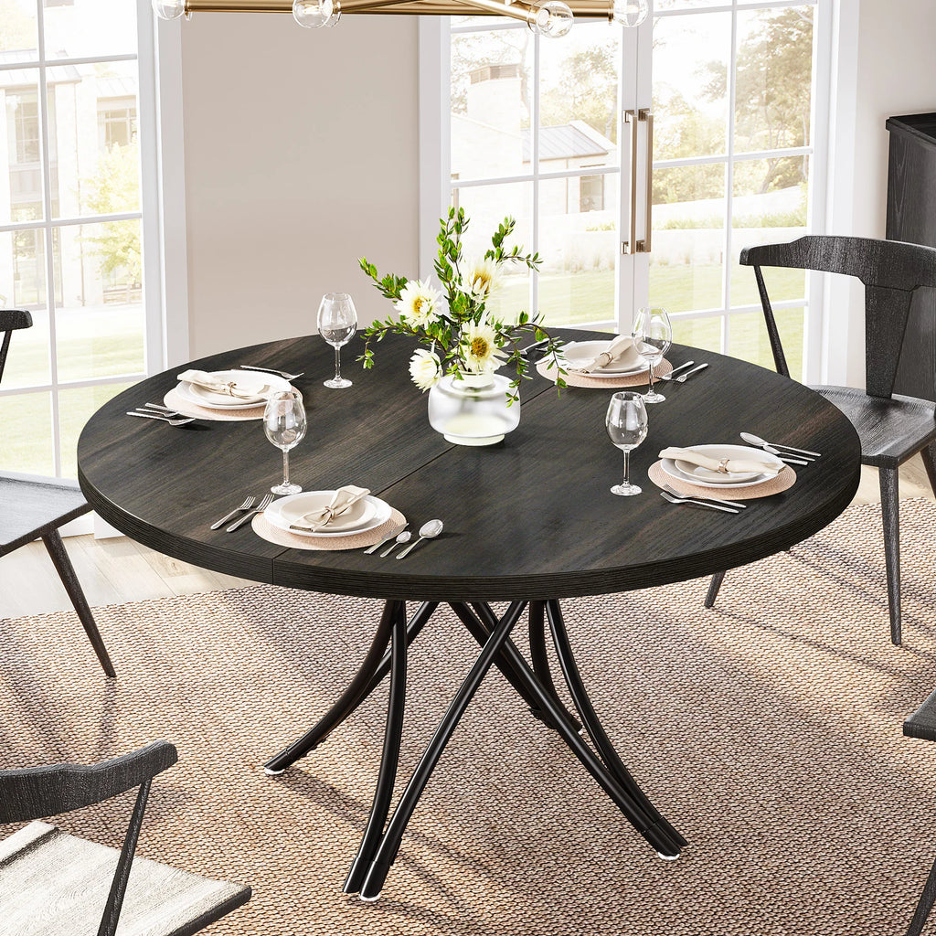 Tribesigns Round Dining Table, 47-Inch Wood Large Farmhouse and Modern Kitchen Table for 4-6 People with Gray Frame