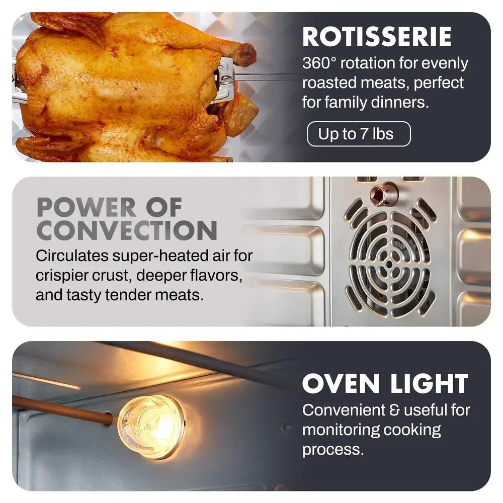 45L Countertop Convection Toaster Oven French Dual Door Rotisserie Adjustable Temperature Timer Bake Roast Broil Toast Stainless