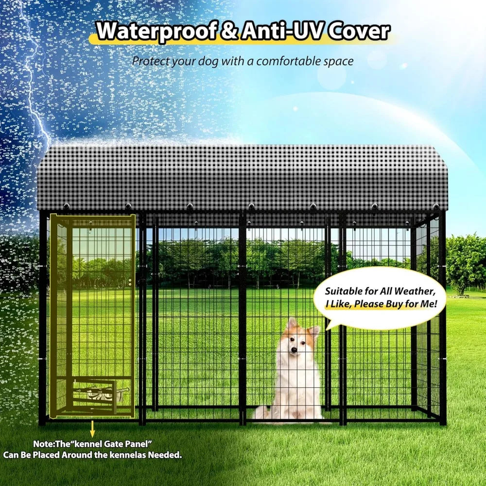 Heavy-Duty Outdoor Dog Run Enclosure with Roof - 8x4x6 Feet Large Dog Kennel, Heavy Gauge Steel Playpen for Dogs