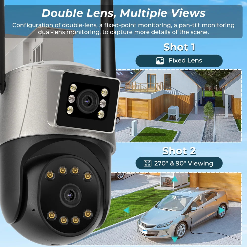 Security Protection Waterproof Security Video CCTV  Surveillance Camera 8MP 4K Wifi IP Camera Dual Lens  IP Camera ICSEE APP VMS