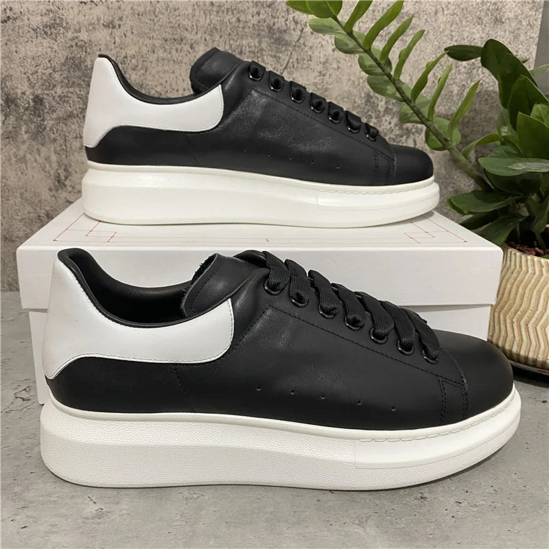 Platform White Sneakers for Women - Leather Chunky Sole Shoes, Spring Casual Fashion Sneaker, Elevator Shoes Comfortable Daily