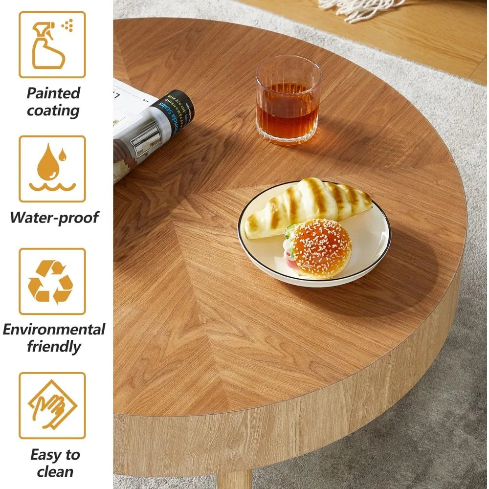 Nesting Round Coffee Table Set of 2, Farmhouse Modern Coffee Table, Natural Wood Nesting Tables Boho Side Table End Table
