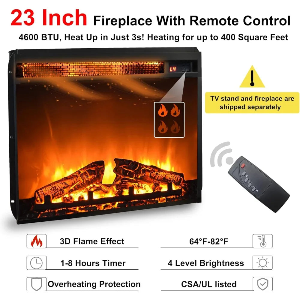 Fireplace TV Stand for 70 75 Inch TV, 66 Inch Farmhouse Entertainment Center with 23" Electric Fireplace, Remote Control, Large