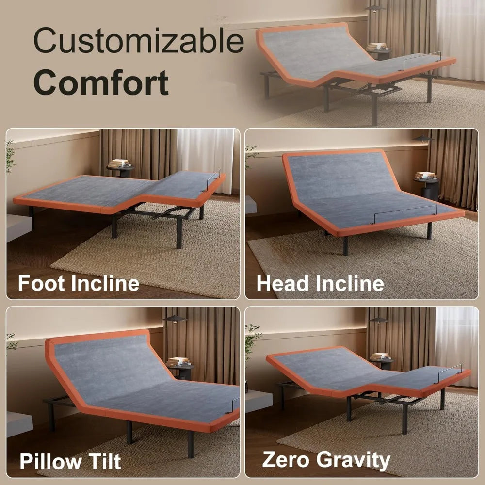 Adjustable Bed Frame - Bed Base with Massage, Pillow-tilt, Ergonomic Incline, Zero Gravity, Dual USB Port,Customized