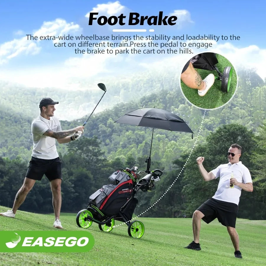Golf Push Cart 3 Wheel : Golf Bag Cart Foldable with Phone Holder/Cup/Umbrella Holder Compact Golf Pull Carts Quick Fold Golf C