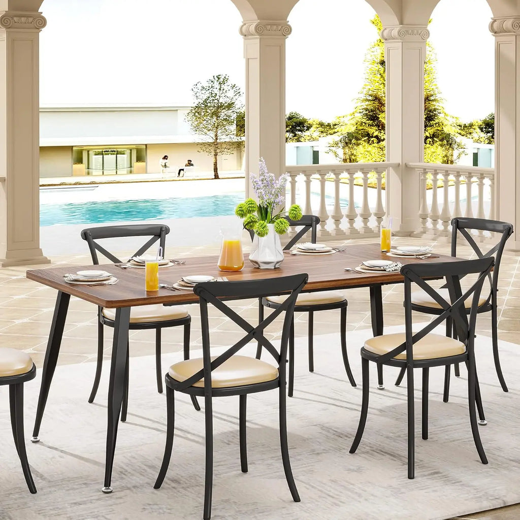 70.9 Inch Large Dining Table for 6 to 8, Kitchen Table Furniture with Metal Legs, Rectangular Dinner Table for Dining Room