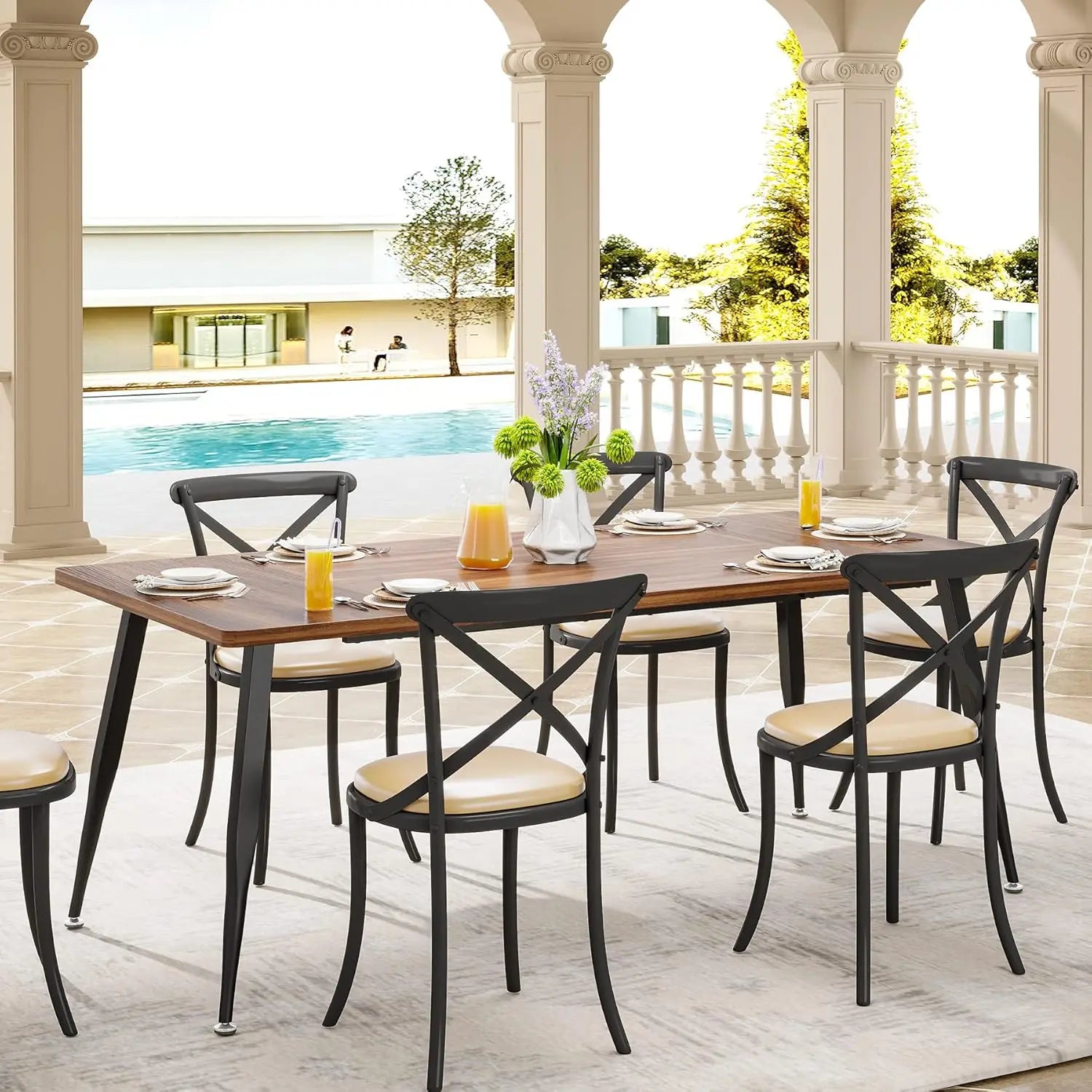 70.9 Inch Large Dining Table for 6 to 8, Kitchen Table Furniture with Metal Legs, Rectangular Dinner Table for Dining Room