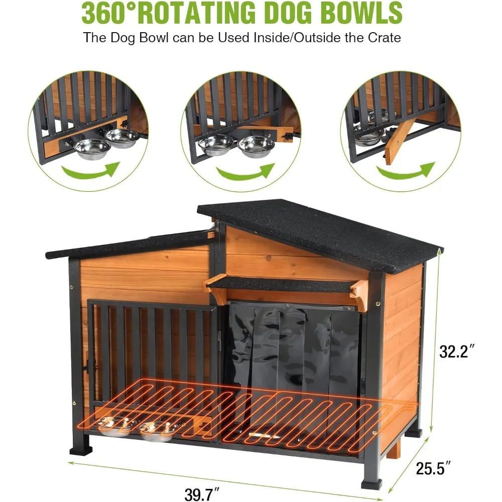 Heated Dog House Outdoor, Insulated Dog Kennel with Heating Pad for Winter,Weatherproof Dog Shelter with Anti-Chewing Metal