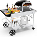 YOU_Pizza Oven Table Grill Cart with Pizza Topping Station Movable Food and Prep Workcart Outdoor Grill Table Stand for Ninja