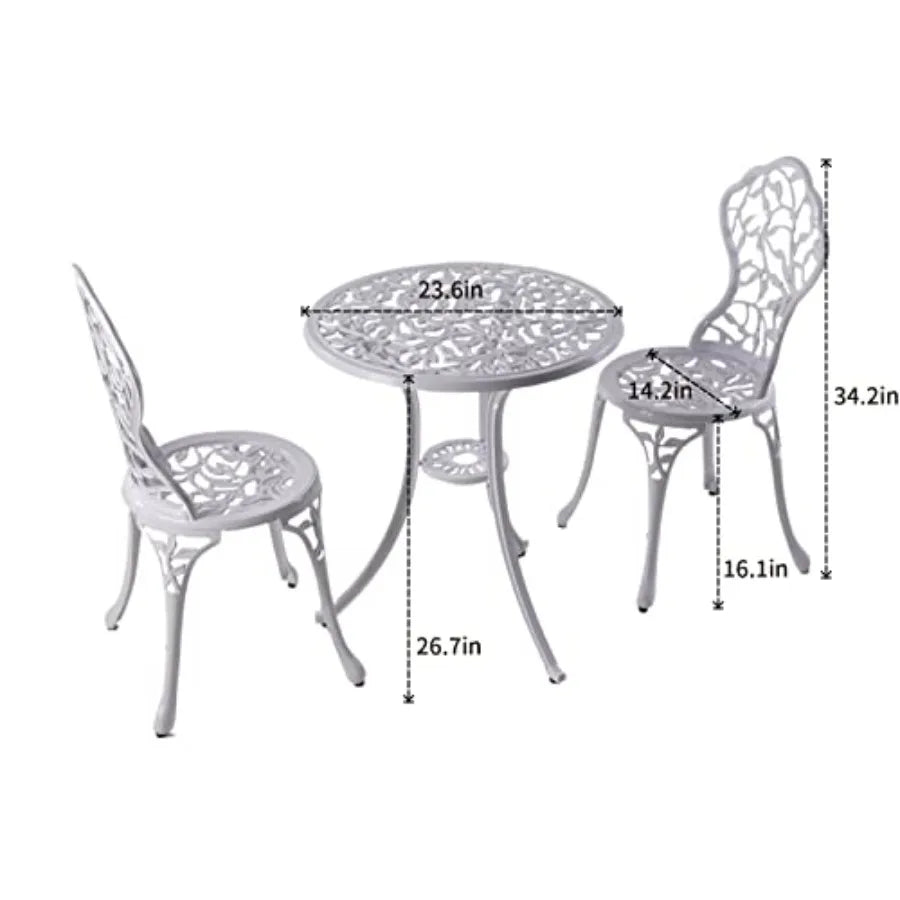 KAILI Patio Bistro Sets 3 Piece cast Aluminum Patio Furniture Outdoor Garden Metal Rust Proof Tables and Chairs White bisrto Se