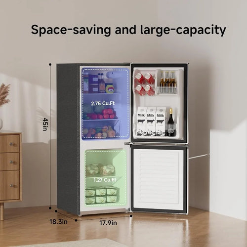4.0 Cu.Ft Small Refrigerator with Bottom Freezer for Apartment Bedroom Dorm and Office Space-Saving Compact Double Door Fridge