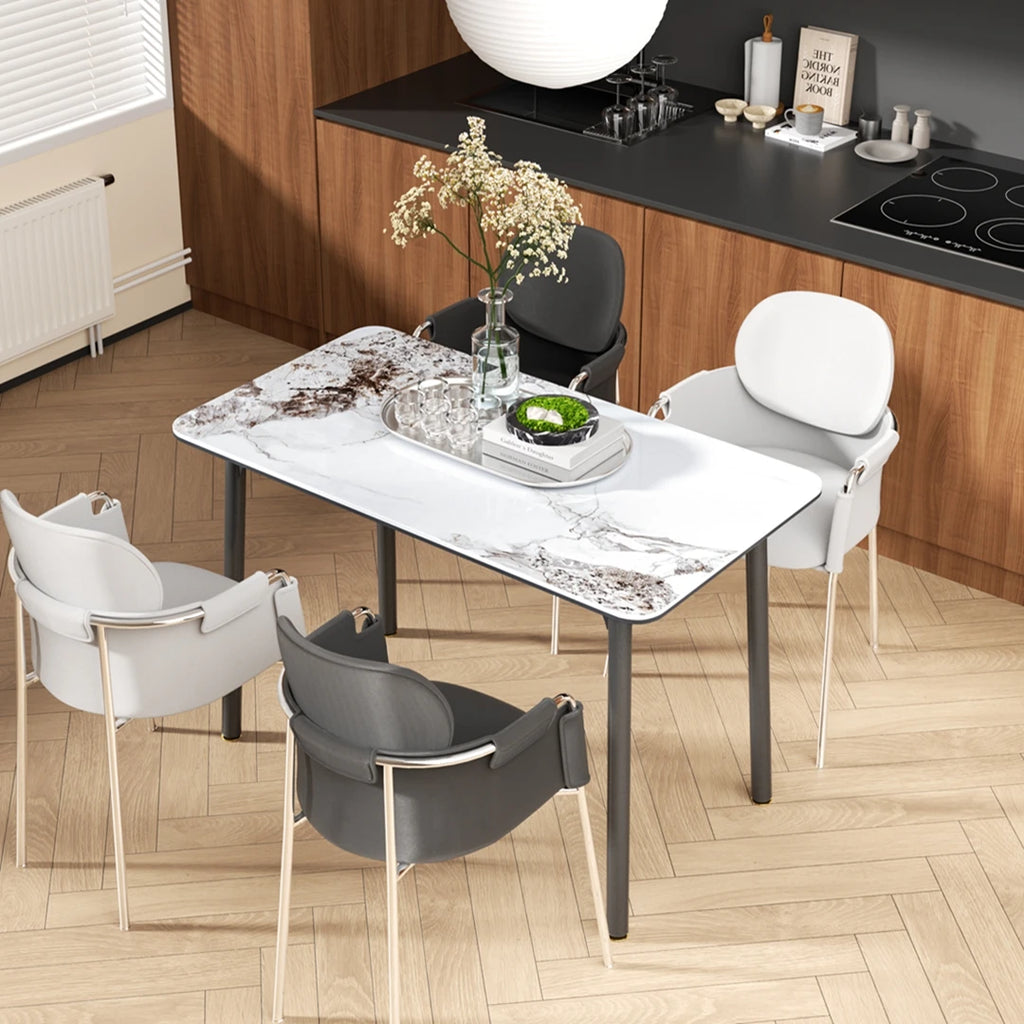 63''Rectangular Sintered Stone Dining Table Tempered Glass Top & Aluminum Frame Kitchen Table for 6-8 Persons No Chairs Included