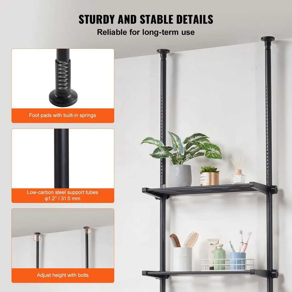 4-Tier Tall Bathroom Shelf Over Toilet 4.3-11.1' Height 27.6-44'' Width Storage Organizer Rack