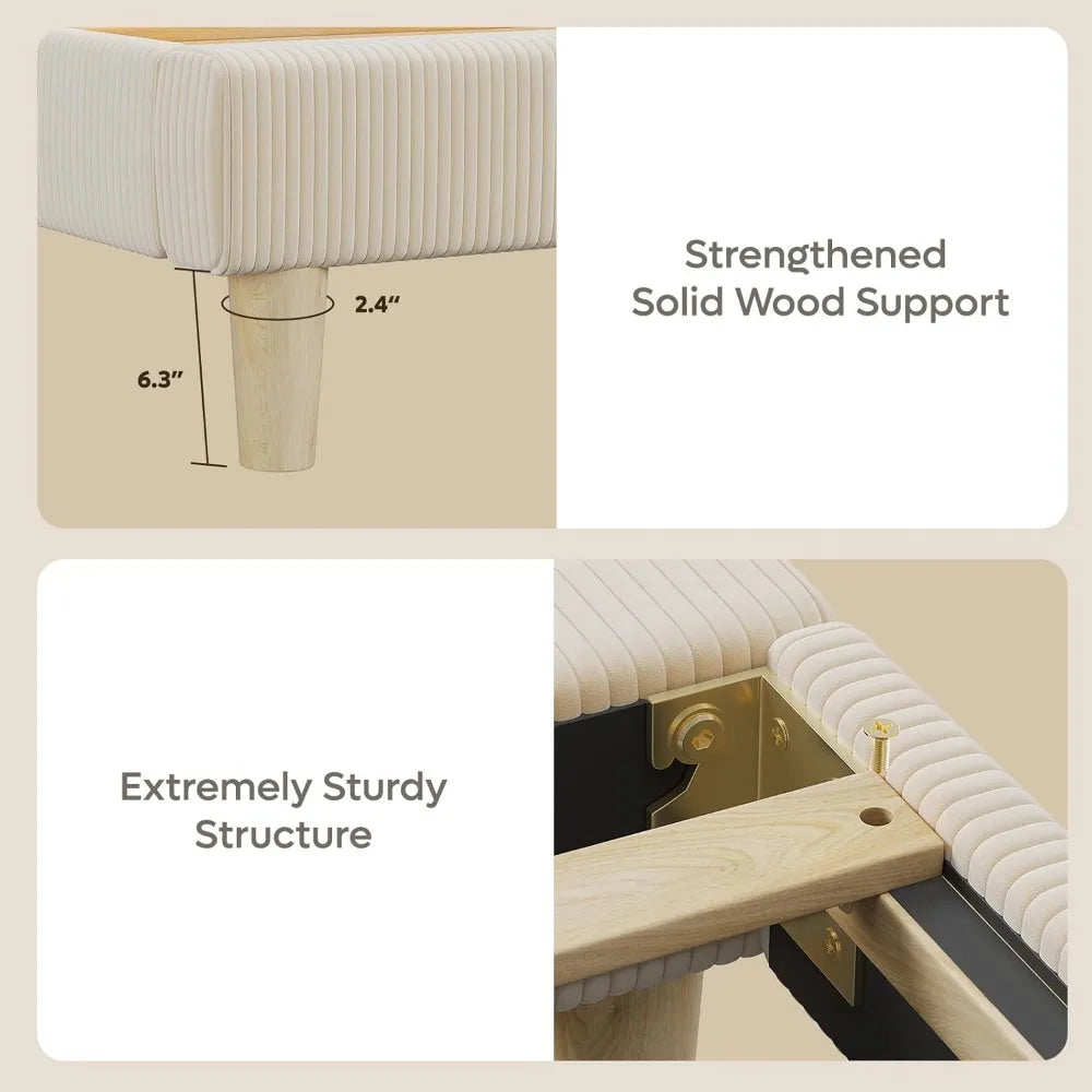 Queen Bed Frame with Adjustable Headboard, LED Lighting, Vertical Channel Tufted Corduroy Upholstered, Solid Wooden,Customized