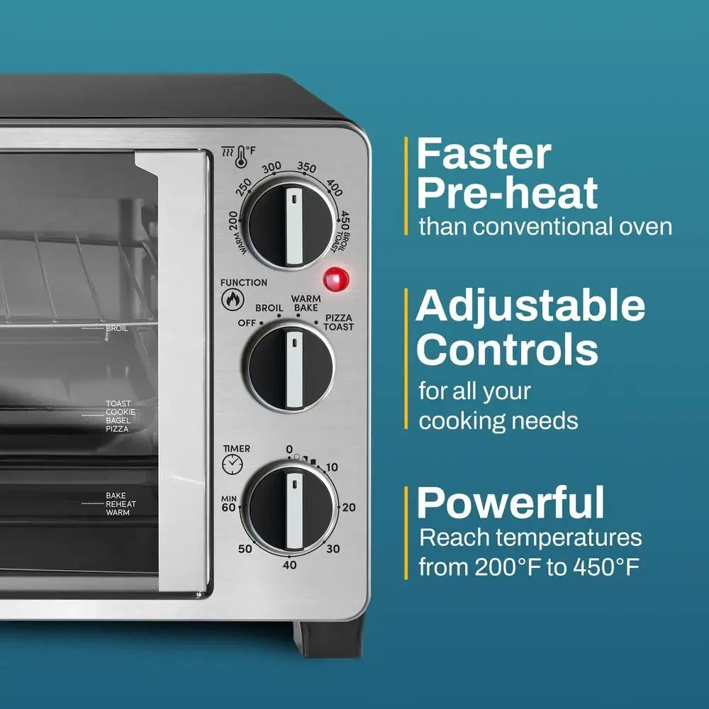 Double French Door Toaster Oven 25L Capacity Bake Broil Toast Keep Warm 1500W Precision Cooking Timer Multi Rack Positioning