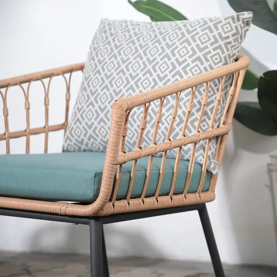 3 Piece Patio Furniture Outdoor Conversation Bistro Set with Tempered Coffee Table and Wicker Chairs for Garden Balcony Backyar