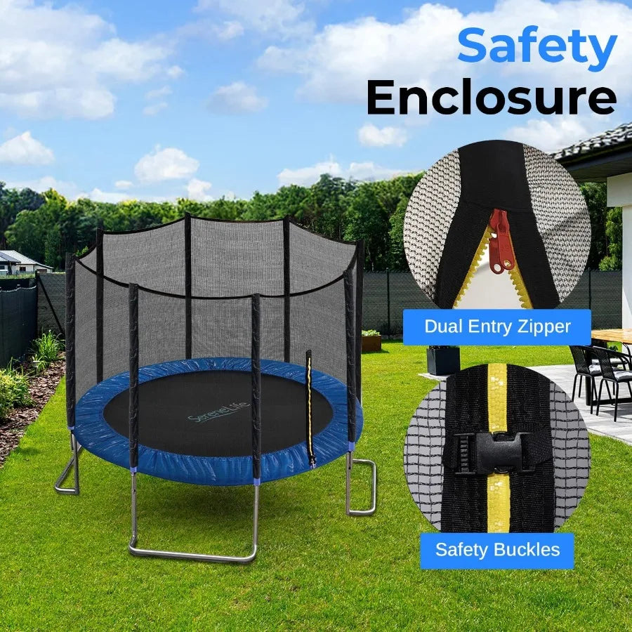 Trampoline Outdoor 8FT with Enclosure Net Ladder and Anti-Rust Coating ASTM Approved Recreational Trampolines Heavy Duty Yard Tr