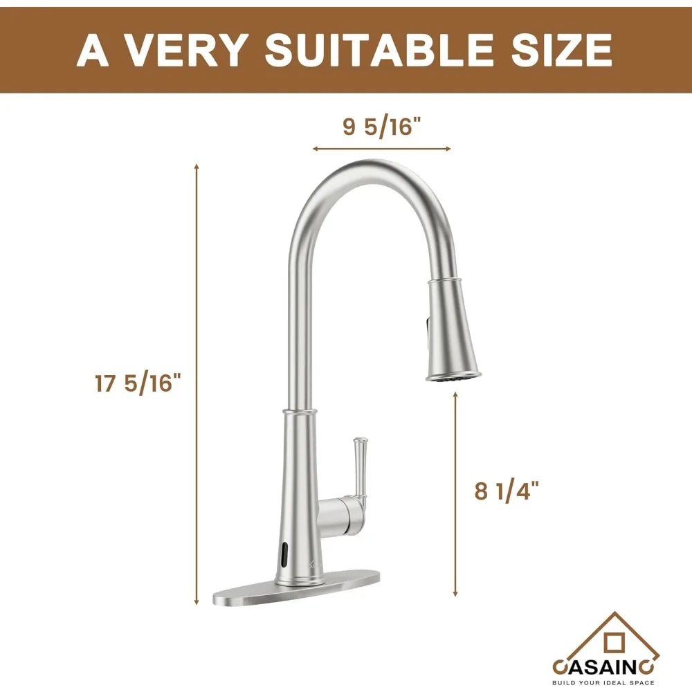 Touchless Motion Sensor Kitchen Faucet with Pull-Down Spray and LED Light, Including Soap Dispenser for Enhanced Sink Functional
