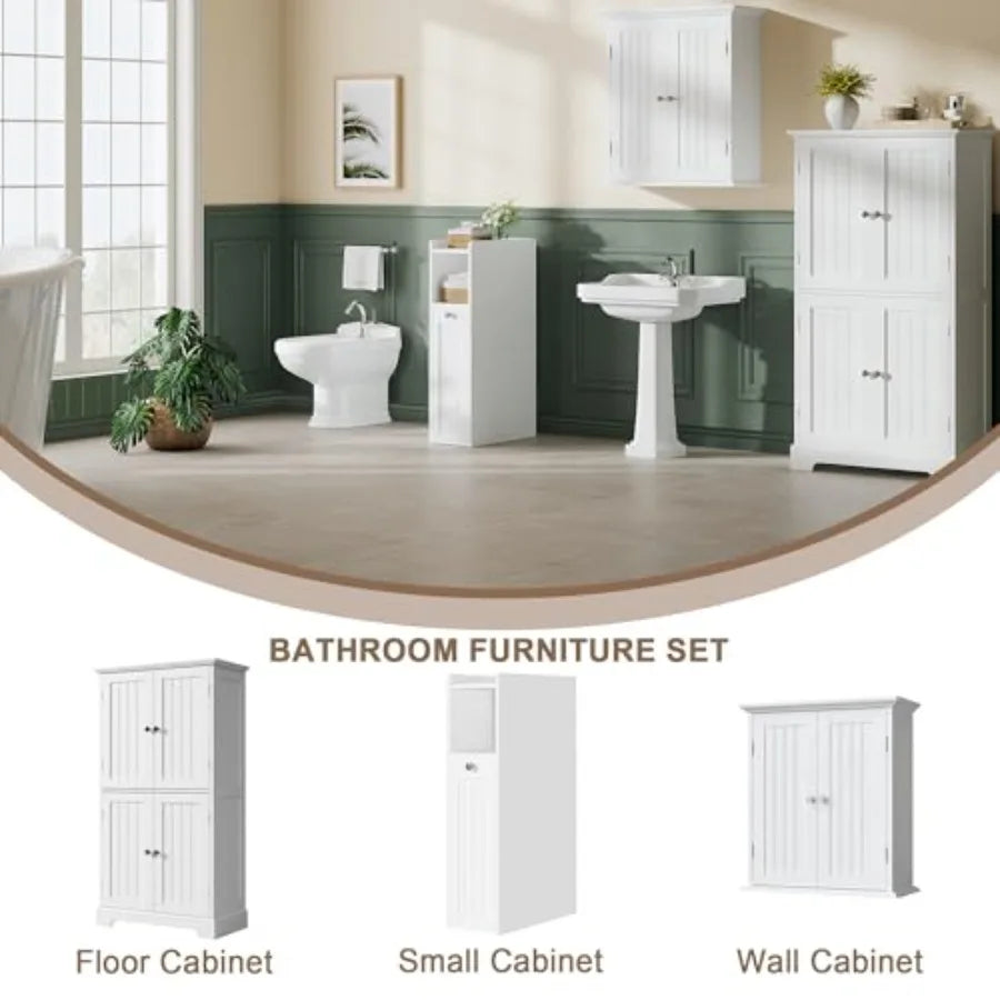 ChooChoo Slim Bathroom Storage Cabinet Small Narrow Storage Organizer with Slide Out Drawers Freestanding Toilet Paper Holder B