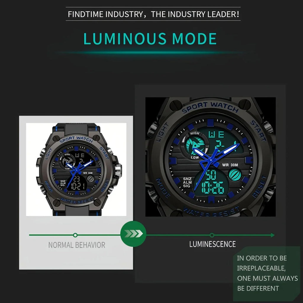 Watches for Men Watch Outdoor LED Stopwatch Digital Electronic Large Dual Display Tough Electronic Clock Wrist Watches for Men