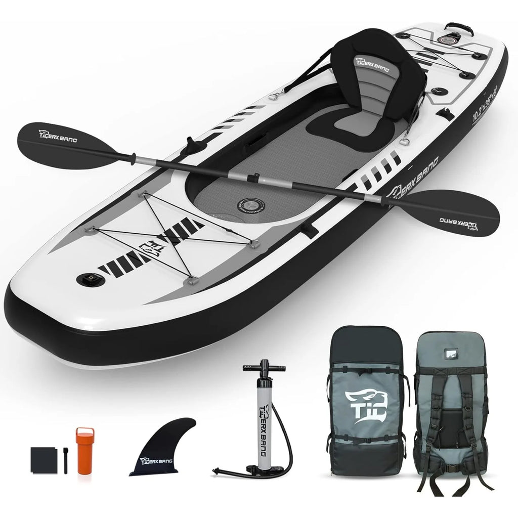 10.2'x35''x8'' Inflatable Kayak with Detachable Seat, SUP-Kayak Set Includes Hand Pump/Aluminum Oar/Backpack, Boat for Adults/Ki
