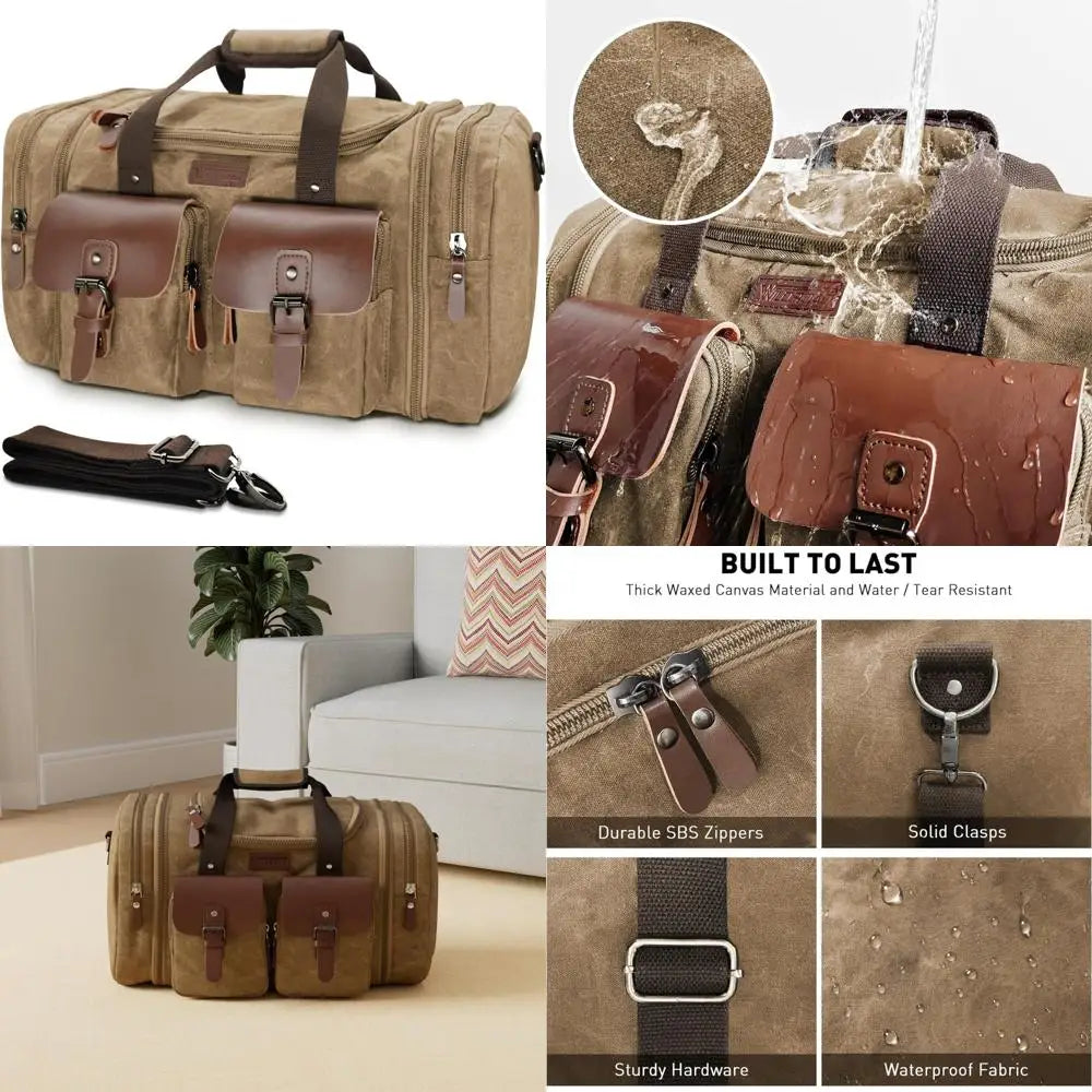 Waterproof 60L Canvas Duffle Bag for Weekend Travel and Overnight Adventures