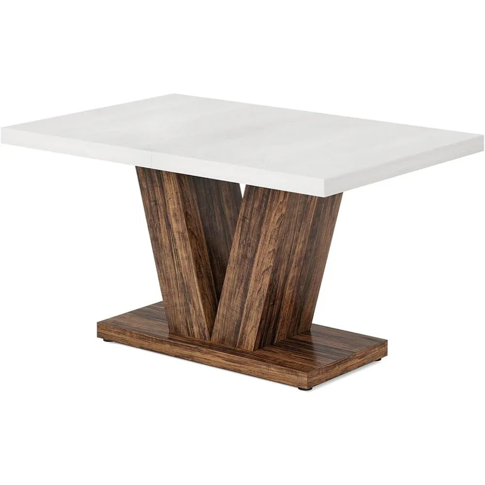 47 Inch Modern Farmhouse Dining Table with Heavy Duty Pedestal Base for 4, Rectangular Wooden Kitchen Table