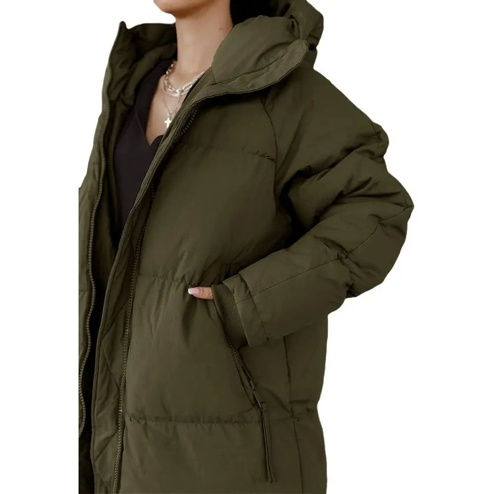 Women Long Quilted Coat Hooded Maxi Length Long Sleeve Puffer Jacket Padded Coat Winter Outerwear