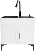 Stainless Steel 30 Laundry Sink Cabinet with Pull-Out Spray Faucet and Soap Dispenser