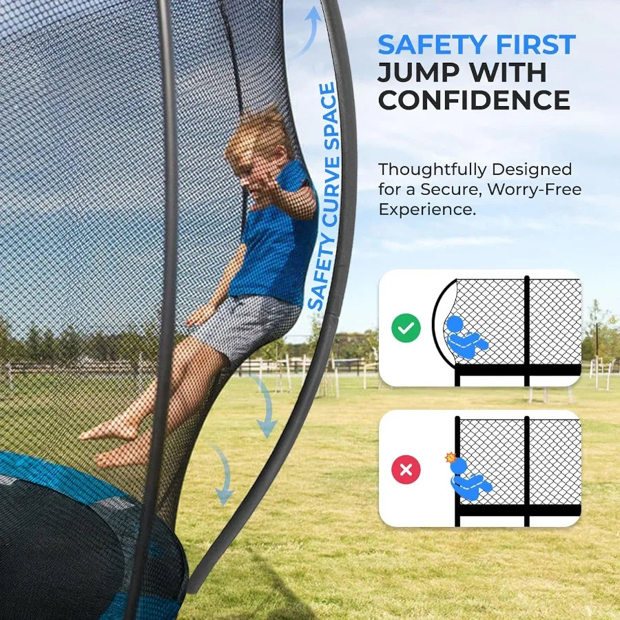 12FT Outdoor Trampoline for Recreational Backyard Trampoline with Curved Safety Poles and Net Enclosure- ASTM Approval for Adult