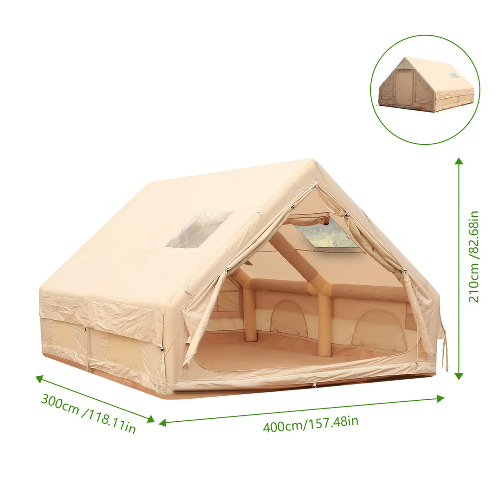 Inflatable Camping Tent with Pump Glamping Camping Tents House Waterproof Windproof for Outdoors