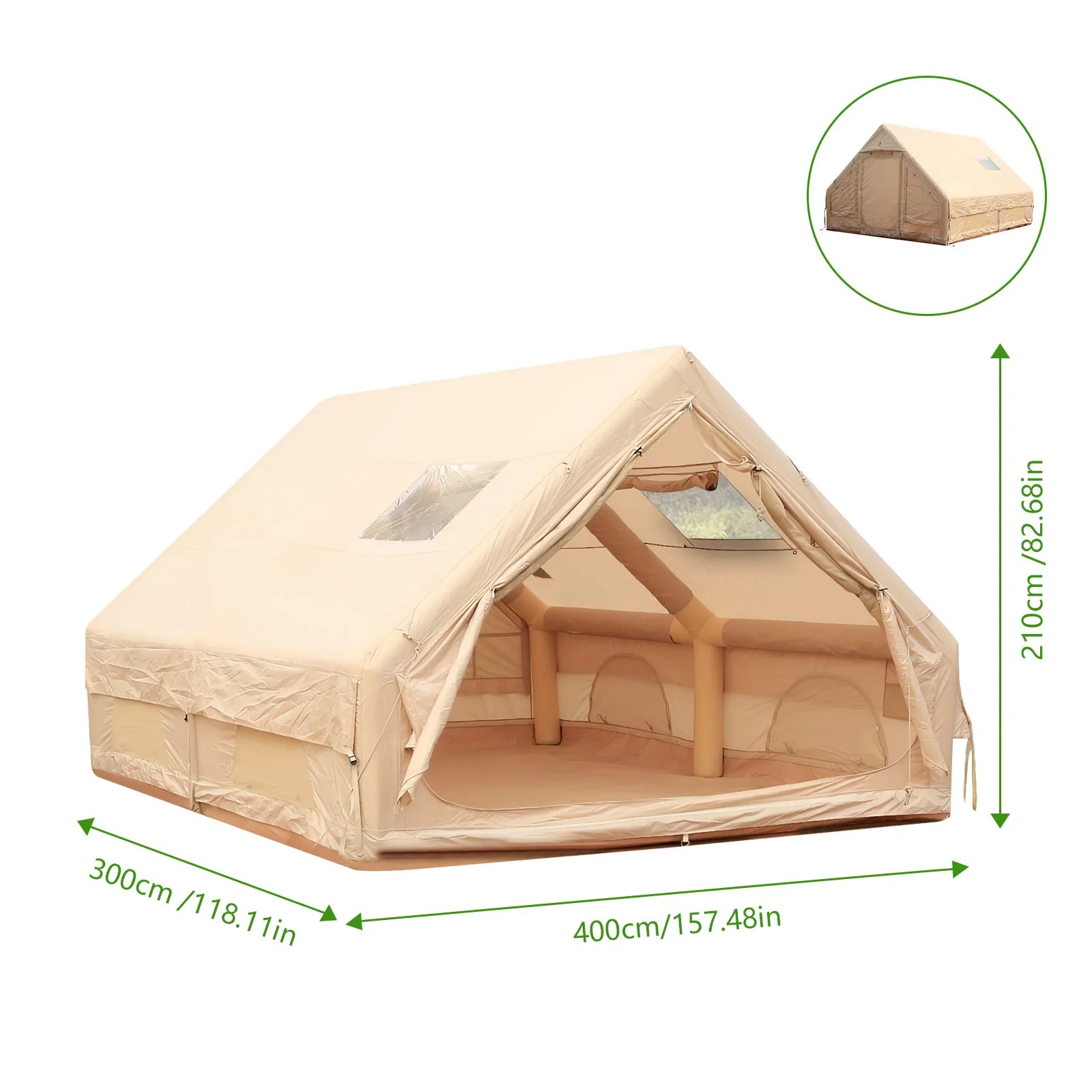 Inflatable Camping Tent with Pump Glamping Camping Tents House Waterproof Windproof for Outdoors