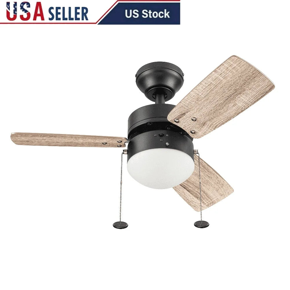 3 Pack 30 Inch Modern Bronze Ceiling Fan with Light Pull Chains Reversible Blades Indoor Quiet Performance Energy Saving