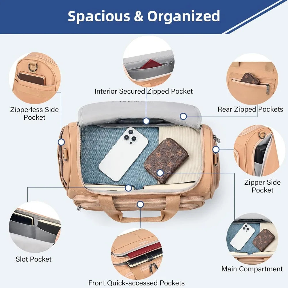 Foldable Travel Duffel Bag - Under Seat Airplane Personal Item, Weekender Overnight Bag for Men