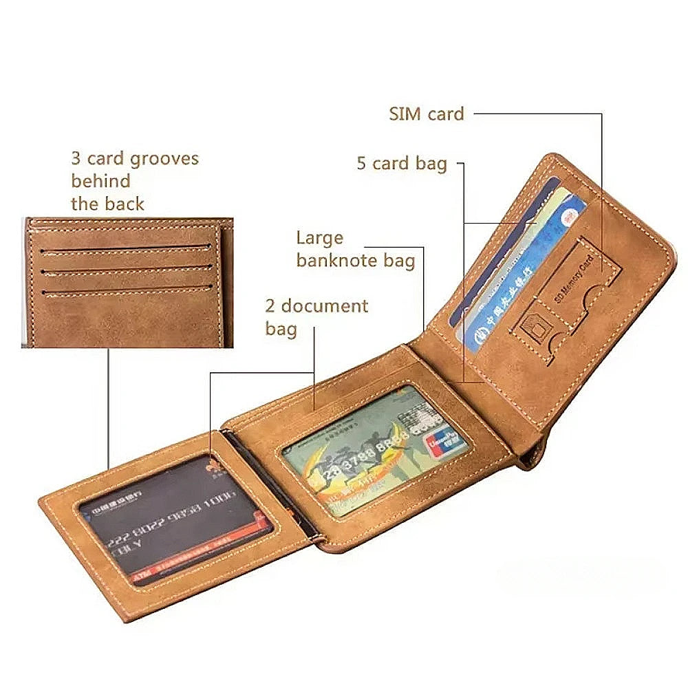 Men's Wallet Leather Billfold Slim Hipster Cowhide Credit Card/ID Holders Inserts Coin Purses Luxury Business Foldable Purse