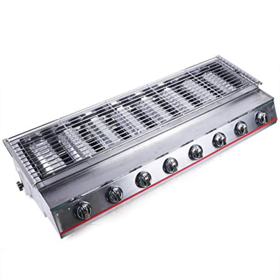 8 Burners Commercial Stainless Steel Gas BBQ Grill 2800Pa Outdoor Cooking Grills LPG Multi-function Tabletop BBQ for Camping Pi