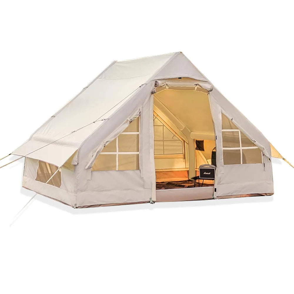 Inflatable Tent Breathable Portable Glamping Tent Oxford Fabric Air Family Tunnel Tent Easy Setup 4-6 Person House
