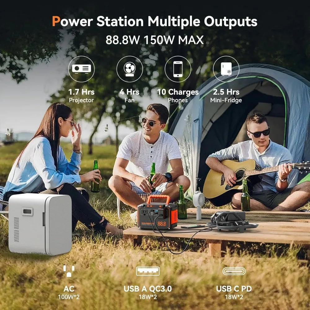 88.8Wh Portable Power Station with 30W Solar Panel, 150W Peak Output, 6 Ports for Outdoor Travel Emergency Backup